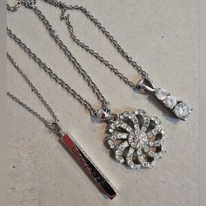 #Vintage **Set Of 3** Pendant Silver Tone, #Rhinestone Necklaces 15"-18" Length